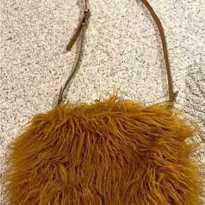 Dries Van Noten Mustard Brown Furry Shoulder Bag
